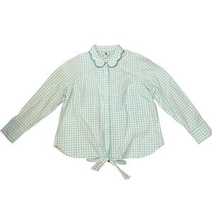 Haley and the Hound Green Gingham Button-up Blouse with Scalloped Collar